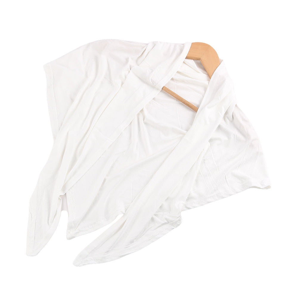 Milk-white triangular hijab arranged on a wooden hanger.