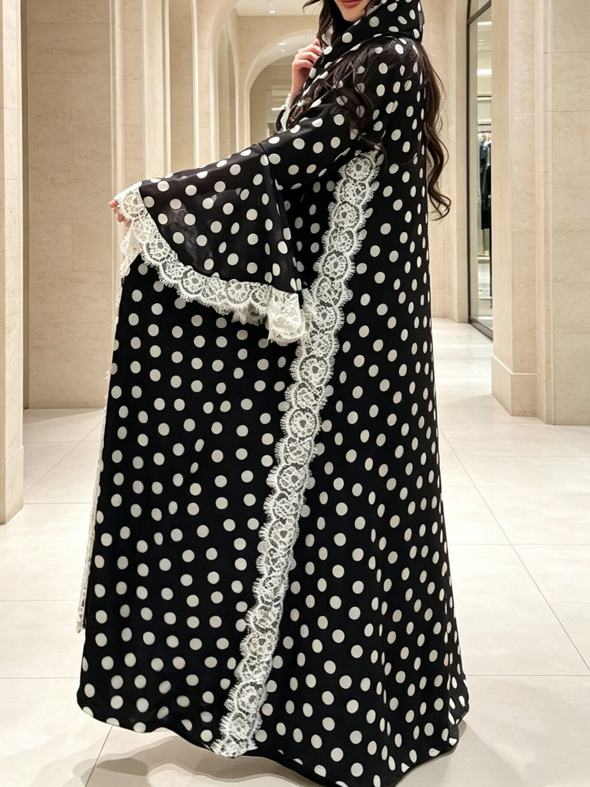 OLIVA Polka Lace Open Abaya — detail 2