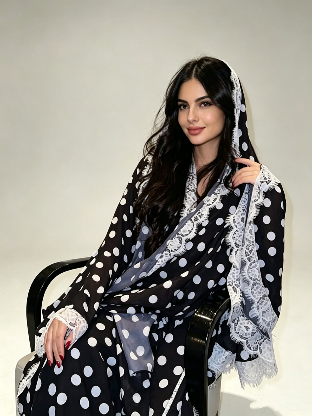 OLIVA Polka Lace Open Abaya — detail 3